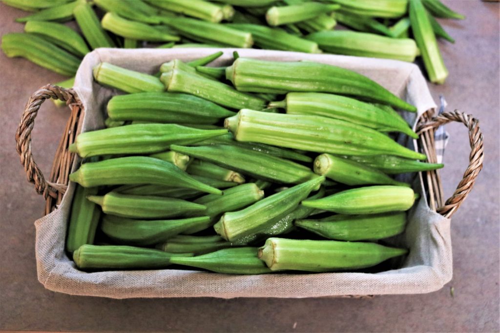 fresh picked okra in basket