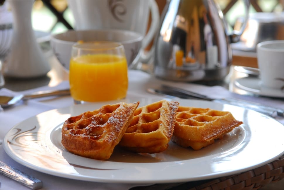 orange juice waffle breakfast food