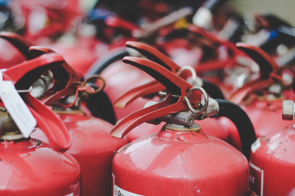 row of fire extinguishers