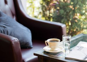 glass coffee table with food