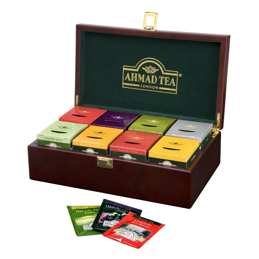 Ahmad Tea Wooden Box Tea Keeper with 8 Black, Fruit-Flavoured & Green Teas - 80 Teabags