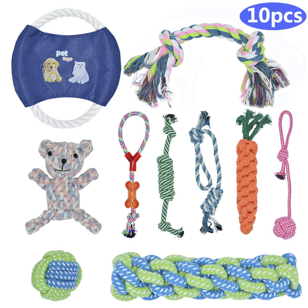 BOMPOW Dog Toys Durable Puppy Toys Teething Set Knots Cotton Doy Chew Toys for Puppy Small Pets, 10 Pack