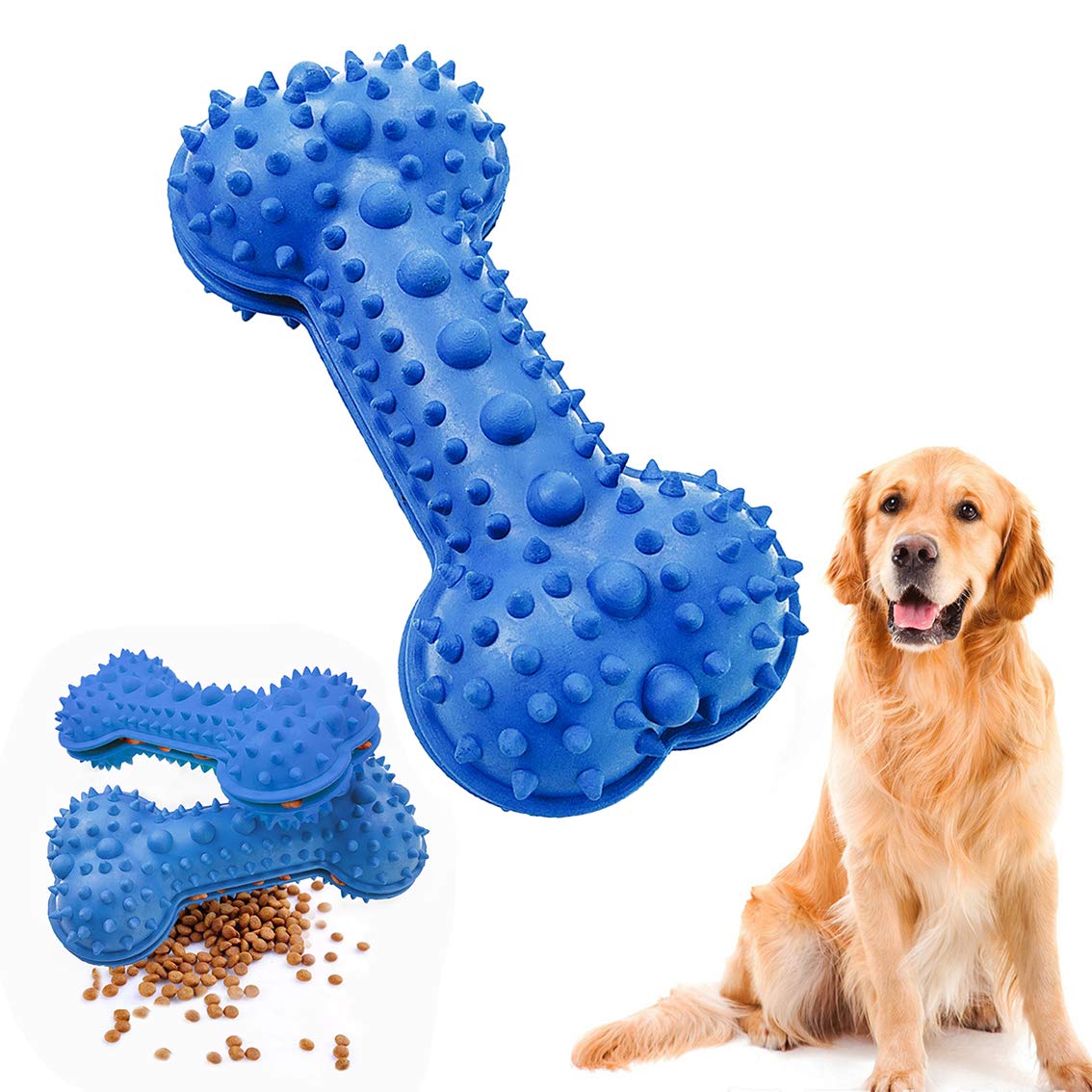 Dog Chew Toys Teething Training Durable Bone Chew Toy, Natural Rubber Non-Toxic Dog Teeth Cleaning Massager, Indestructible Dog Toy Highly Bite-Resistant Interactive Training Leaking Food Puppy Toys
