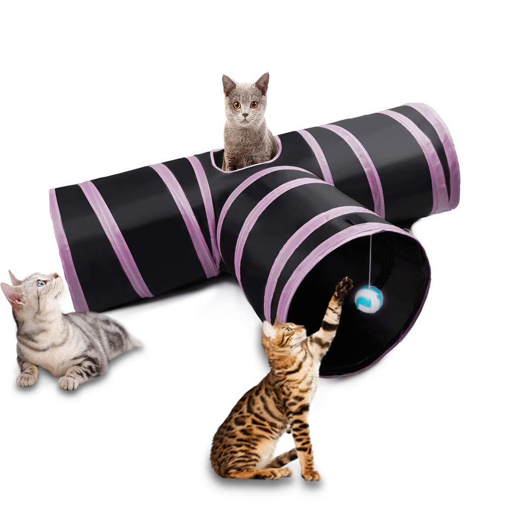 Dono Cat Tunnel Toy - Pet Puppy Tube Play Toy With Peep Hole Collapsible 3-way Interactive Wand and Ball Activity Foldable Tunnel Toy for Kitten, Rabbits, Hamster,Small Dogs