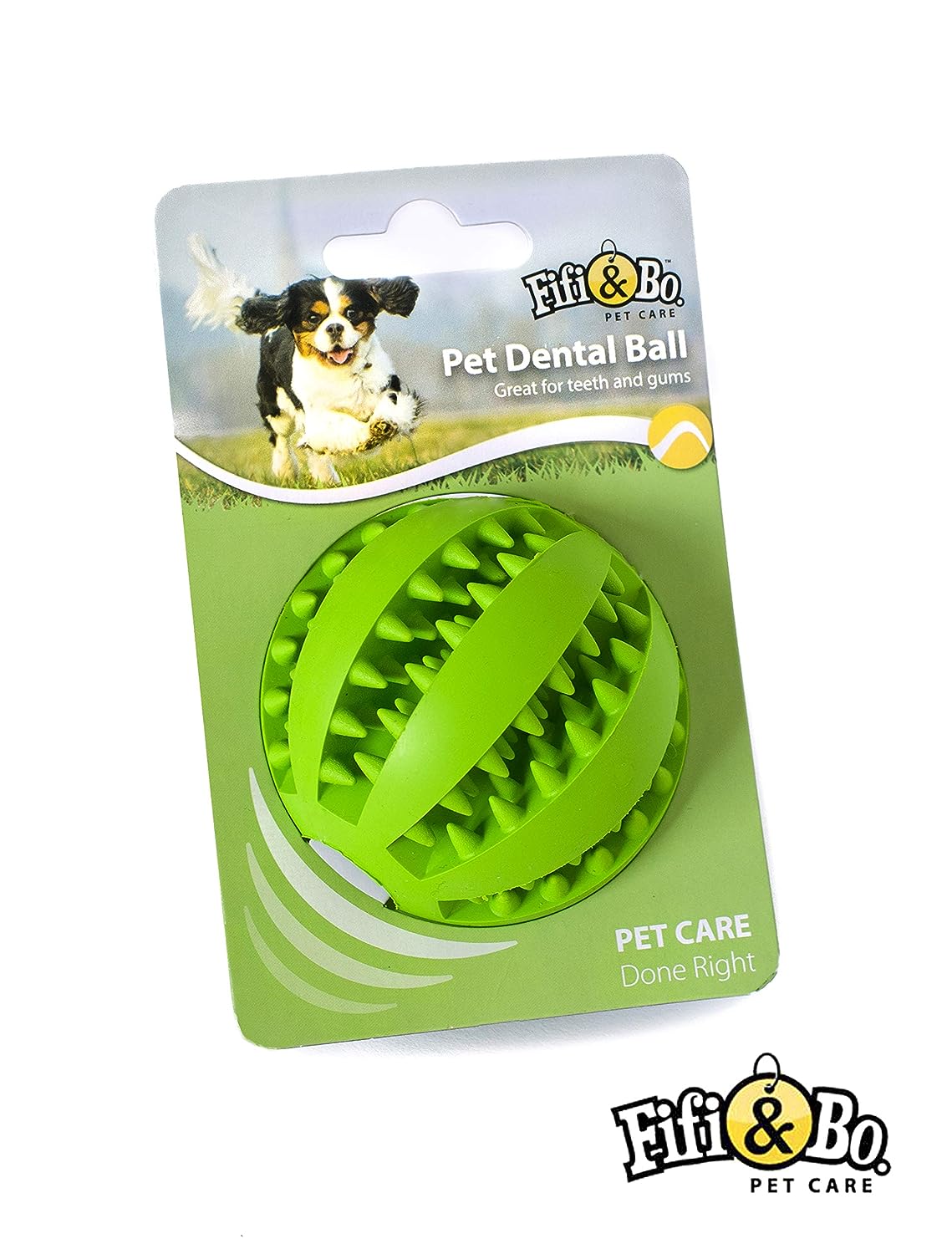 Fifi & Bo Dog Rubber Ball Chew Toy, Dog Food Treat Feeder, Tooth Cleaning Ball (Green)