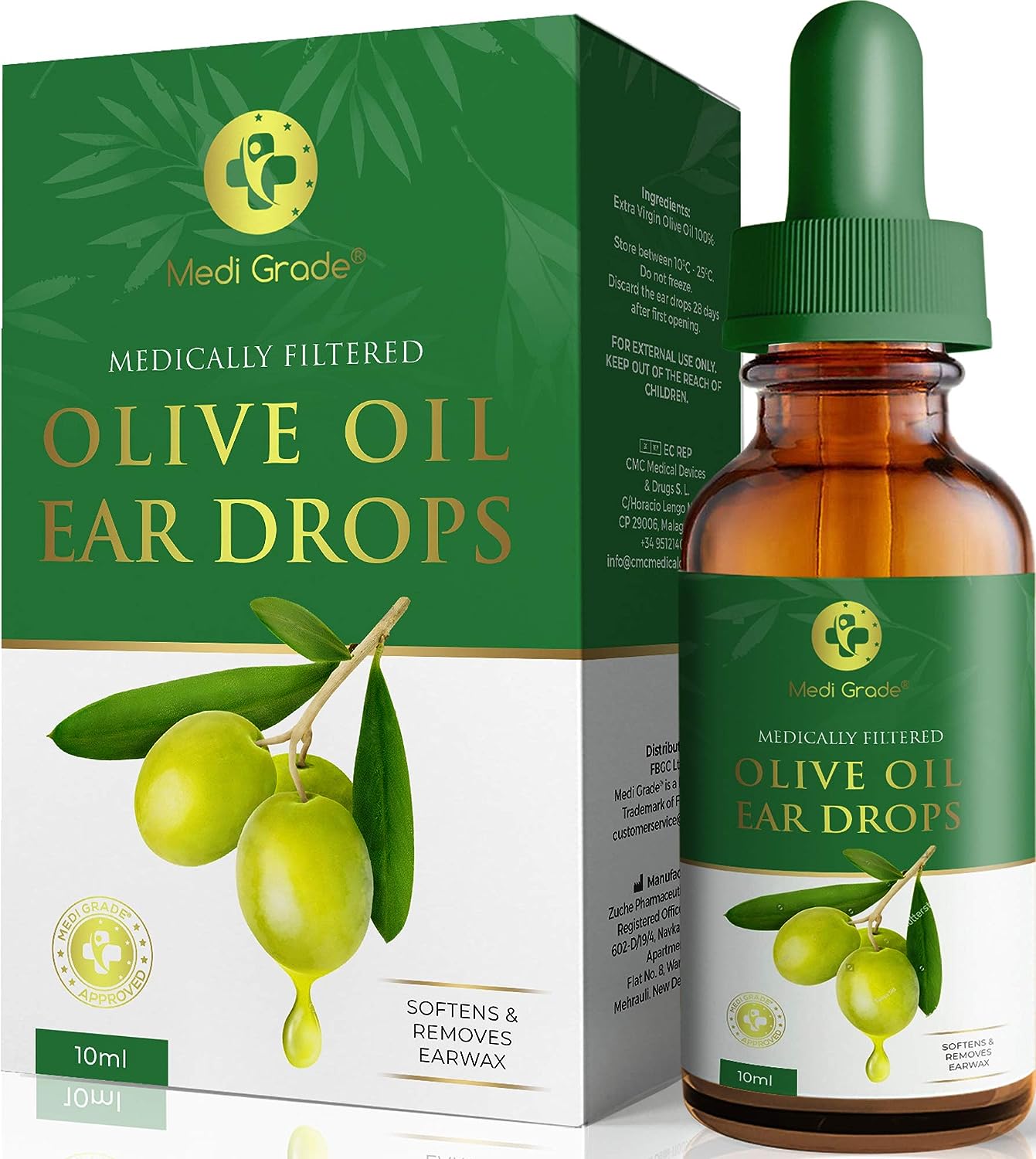 Olive Oil Ear Wax Remover Drops – 100% Pure Earwax Removal Olive Oil, 10ml Bottle – Softens and Removes Waxy Buildup in The Ear - Advanced Ear Wax Remover Drops – Fast Ear Relief