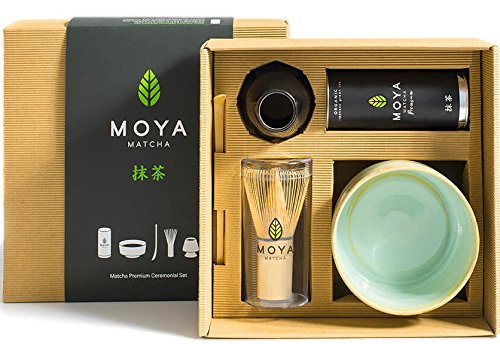 Organic Moya Matcha Green Tea Set | 30g Premium Grade (I) Pack + Bowl + Whisk + Holder + Spoon | Premium Ceremonial Grade Gift Powder Complete Preparation Kit