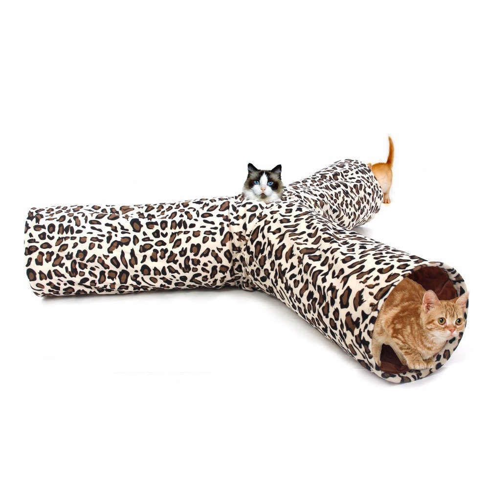 PAWZ Road Leopard Print 3 Way Cat Tunnel crinkly sounds, Cat Tunnel Toy indoor collapsible (Diameter 25cm)