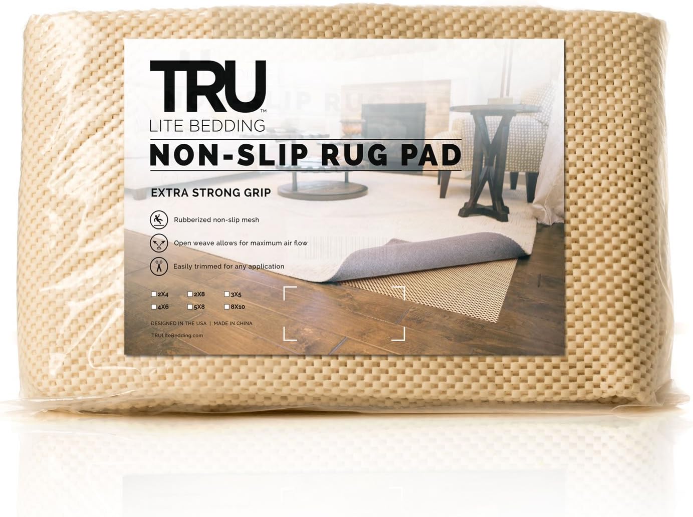 TRU Lite Extra Strong Rug Gripper - Non Slip Furniture Pad - Indoor Carpet Pad for Hardwood Floors - Anti Skid Mat - Anchors Rugs to Floors - Trim to fit Any Size - 8' x 10'