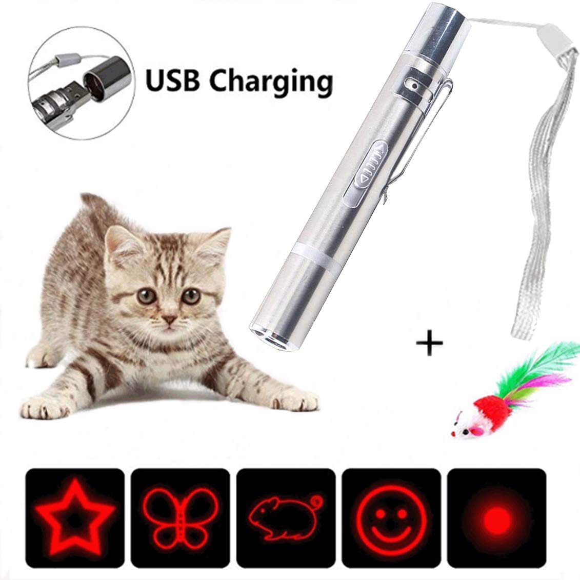 X-CHENG Cat Toys -7 in 1 Mini Interactive- -USB Rechargeable - Pet Cat Catch Single Interactive Exercise Cat Training Tool (gray)
