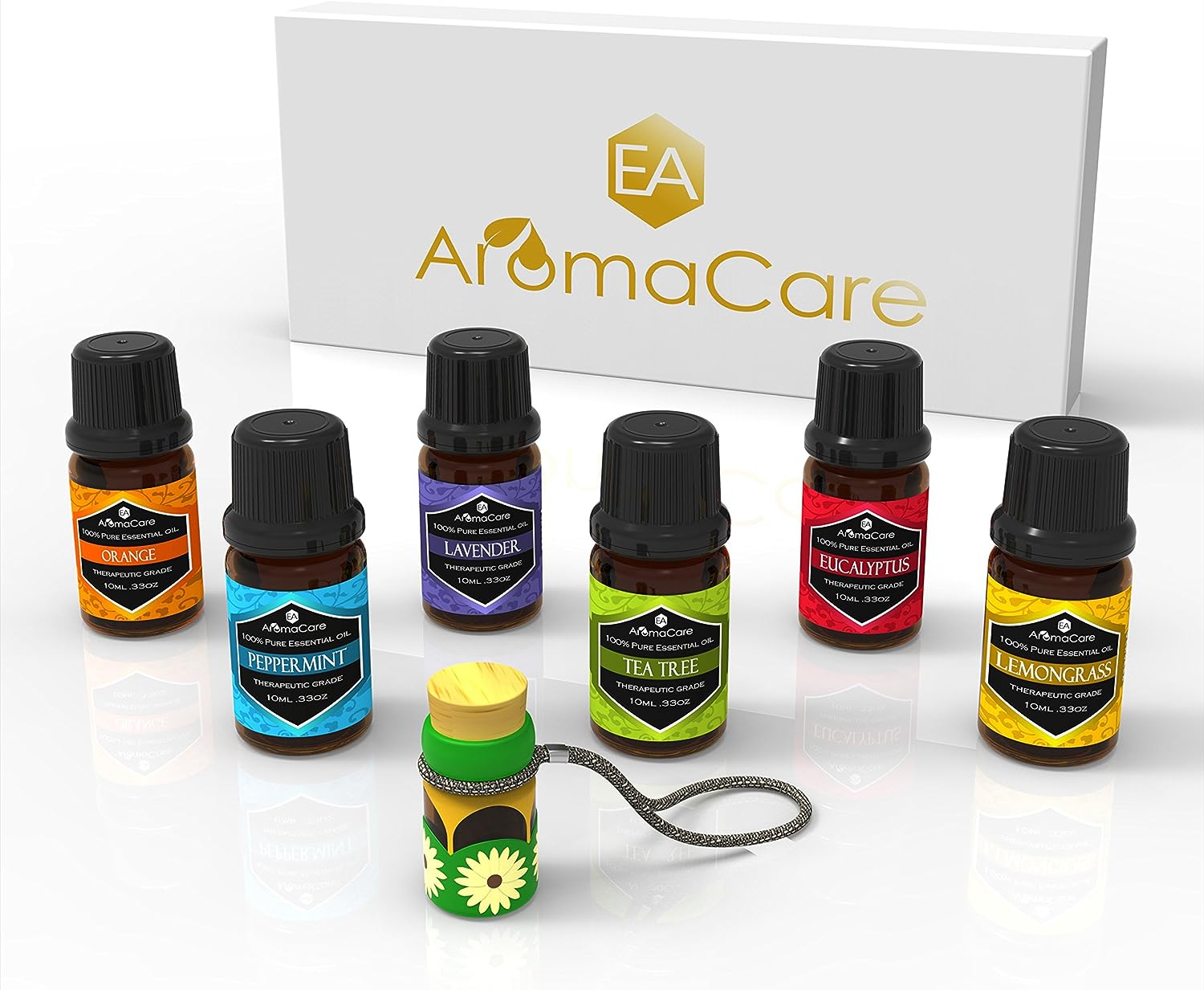 Aromatherapy Essential Oils Gift Set in a EXCLUSIVE WHITE BOX (Lavender, Peppermint, Lemongrass, TeaTree, Eucalyptus, Bergamot) FREE ebook and Essential Oil Pendant