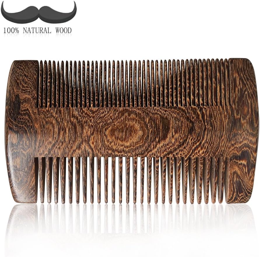 Beard comb,100% nature Gold Sandalwood beard combs with case,anti static handmade dual action fine & standard teeth, perfect for use with Balms and Oils, Top Pocket Comb for Beards & Mustaches …