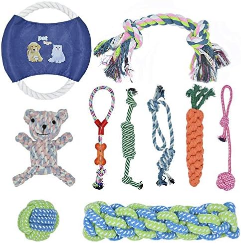 BOMPOW Puppy Toys from 8 Weeks Dog Toys for Medium Dogs Avoiding Puppy Boredom Anxiety Teething Set Knots Cotton Doy Chew Toys for Puppy Small Pets, 10 Pack