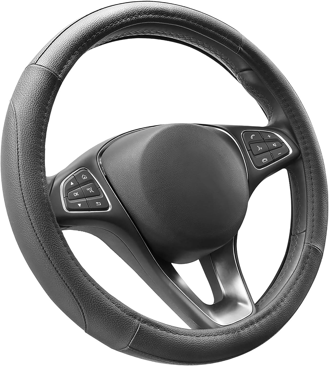 COFIT Microfiber Leather Steering Wheel Cover Universal Size M Outer Diameter 37-38cm Black
