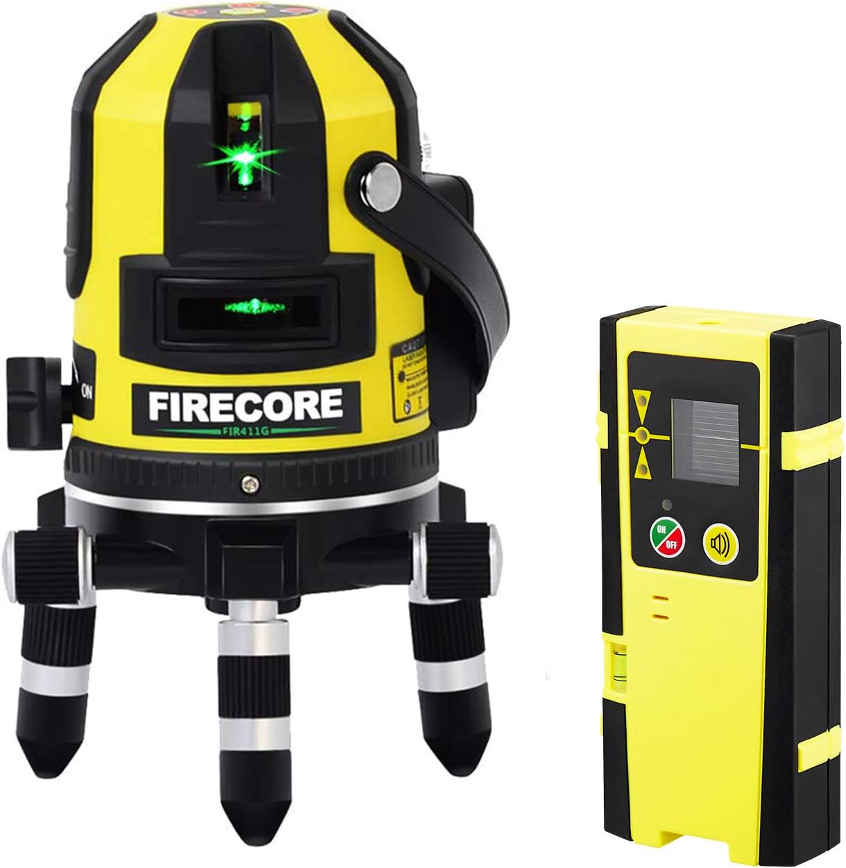 Firecore FIR411G Self-Leveling 50m Outdoor 5 Line Laser Level and Plumb Point with Detector, Green