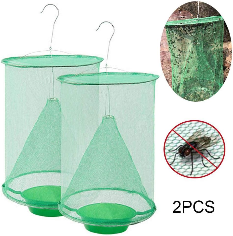 FOONEE Ranch Fly Trap, Most Effective fruit fly trap, Non-Toxic Insect Trap Indoor & Outdoor Food Bait Fly Hanging Net Cage, Best for Family, Parks, Farms, Food Processing Plants and More, 2pcs