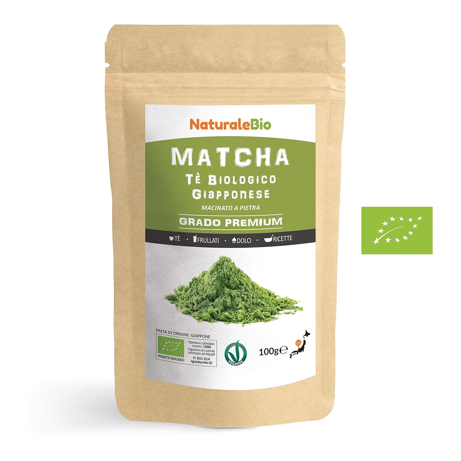 Japanese Organic Matcha Green Tea Powder [ Premium Grade ] 100g. Tea Produced in Japan, Uji, Kyoto. Use for Drinking, Cooking, Baking, Smoothie Making and with Milk. Vegan & Vegetarian Friendly
