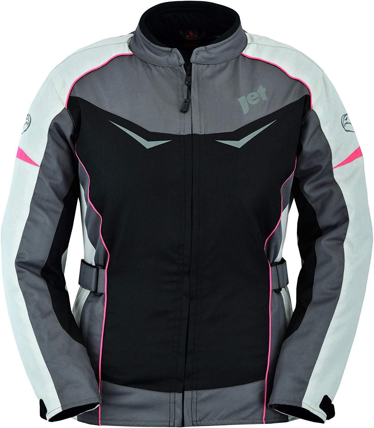 JET Womens Ladies Motorcycle Motorbike Jacket Waterproof Armoured ROCHELLE (M (10), Grey/Pink)