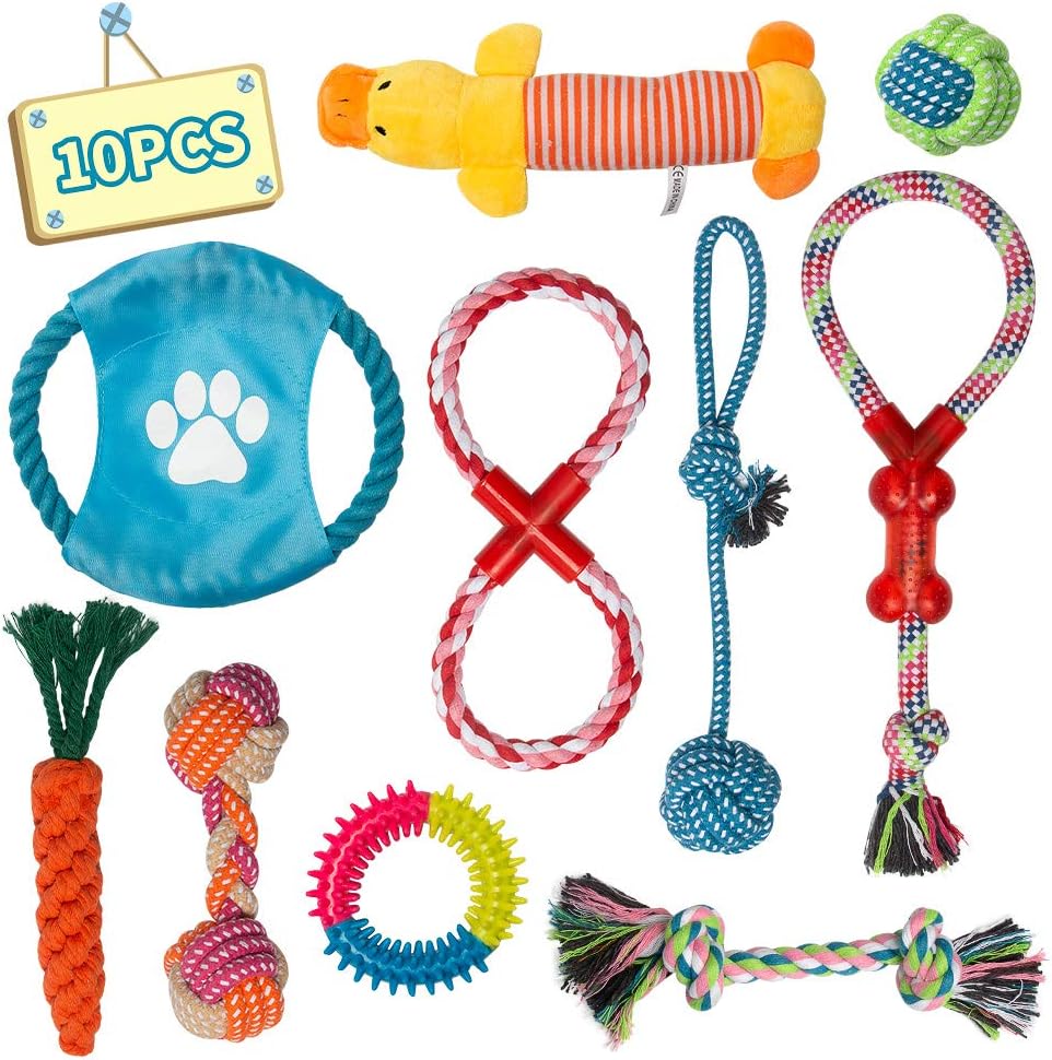 Labeol Dog Toys Puppy Toys from 8 Weeks Puppy Chew Toys Natural Cotton Interactive 10Pcs Dog Rope Toys Indestructible Tough Puppy Chew Toys for Small Puppy