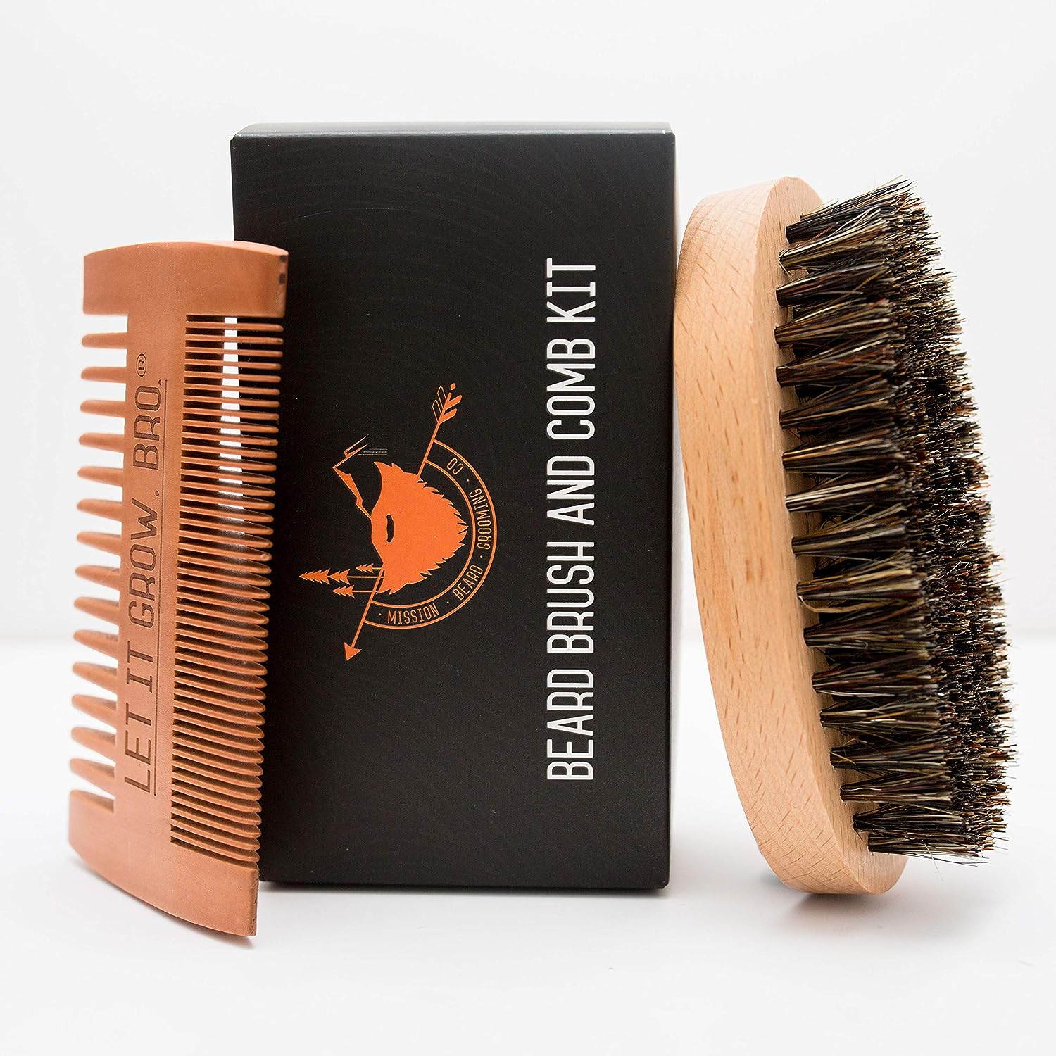 MISSION BEARD GROOMING CO. 100% Boar Bristle Beard Brush & Comb Kit - Exfoliates Skin, Tames The Wildest Beards & Promotes Beard Growth