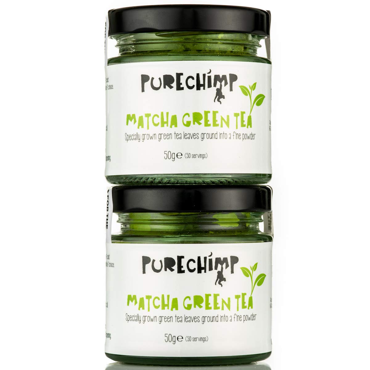 PureChimp Matcha Green Tea Powder | Regular/Lemon/Mint/Turmeric 50g Jars [Packs of 2] | Ceremonial Grade from Japan | All Natural & Vegan | Pesticide-Free (2 x Regular )