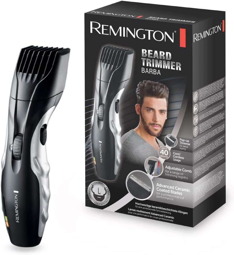 Remington Barba Beard Trimmer for Men with Ceramic Blades and Adjustable Stubble Trimmer Comb for Variable Lengths