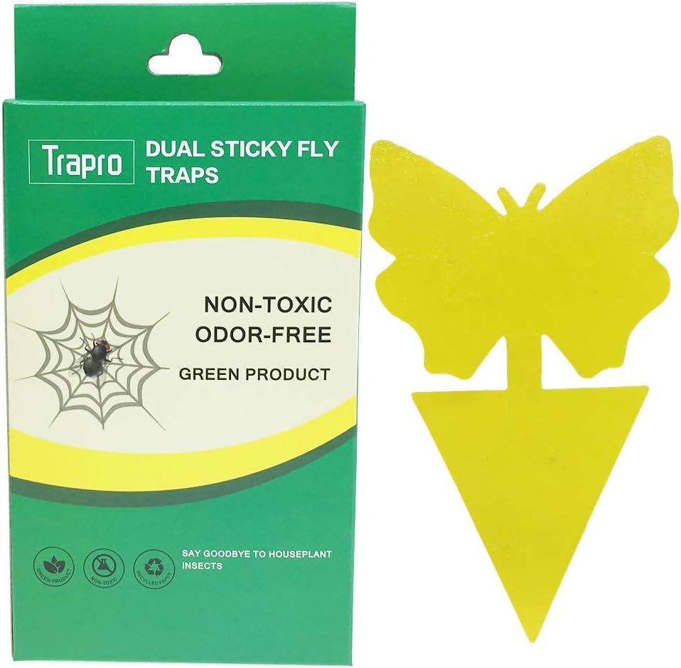 Trapro Faicuk Yellow Dual Sticky Fly Traps Fly Paper Stickers Catcher Sticky Board for Houseplant Fly Insect Control, Non-Toxic and Eco-Friendly - 20 Pack