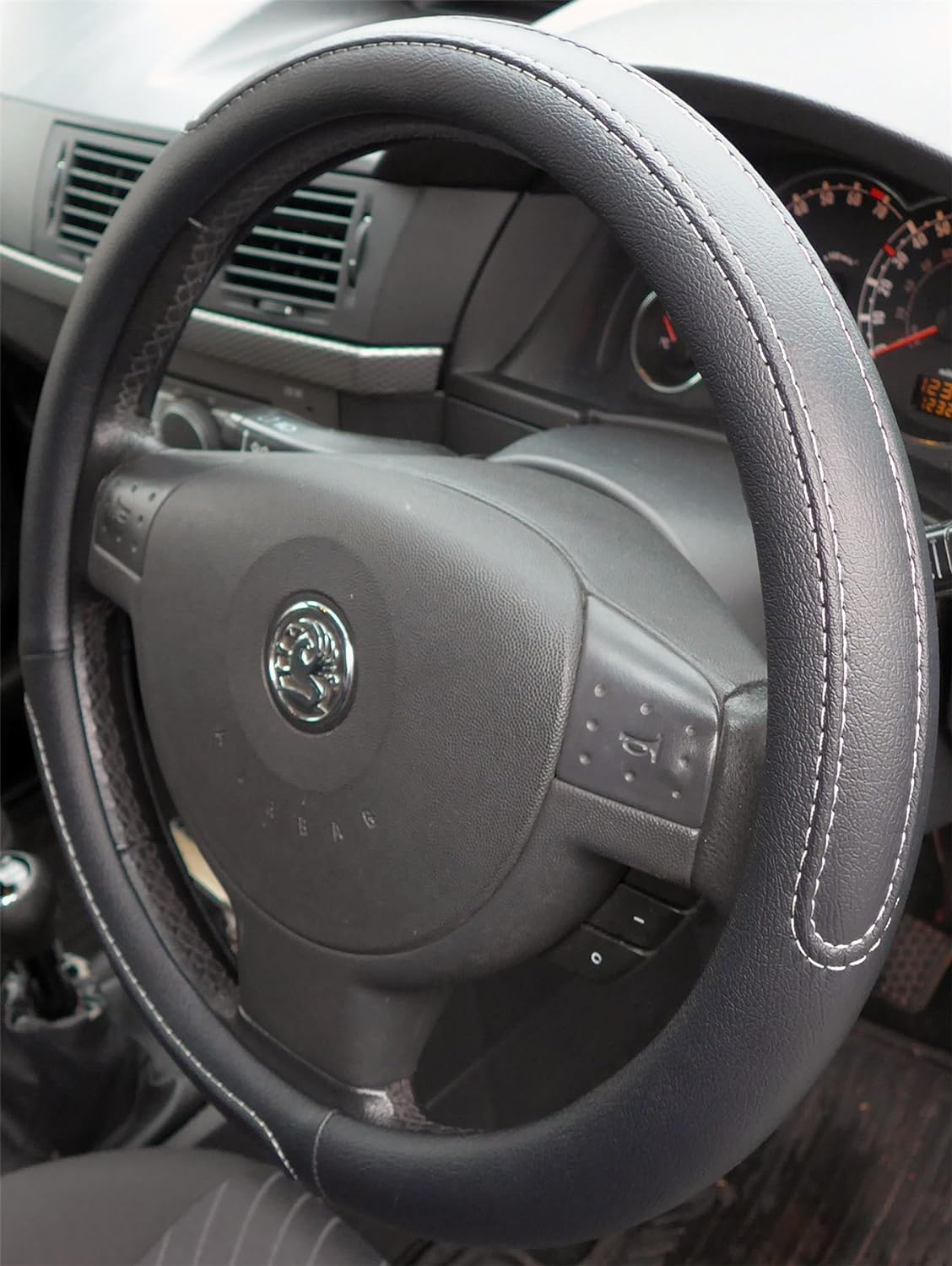 UKB4C Black Steering Wheel Cover Grip Leather Look Glove Corsa D (2006-2014)