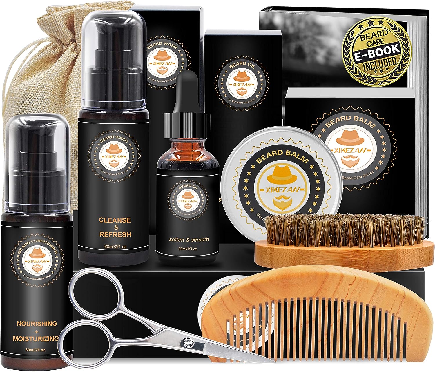 Upgraded Beard Grooming Kit w/Beard Baubles,Beard Shaper,Beard Growth Oil,Beard Balm,Beard Shampoo/Wash,Beard Brush,Beard Comb,Beard Scissors,Storage Bag,E-Book,Beard Care Grooming Daddy Gifts for Men