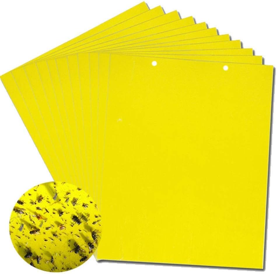 Yellow Sticky Fly Traps,Fly Paper Stickers,Sticky Fly Catchers Dual-Side for Insect against Fungus Gnats, Whiteflies, Aphids, Leafminers,etc- (6x8 Inches, Twist Ties Included) 20-Pack