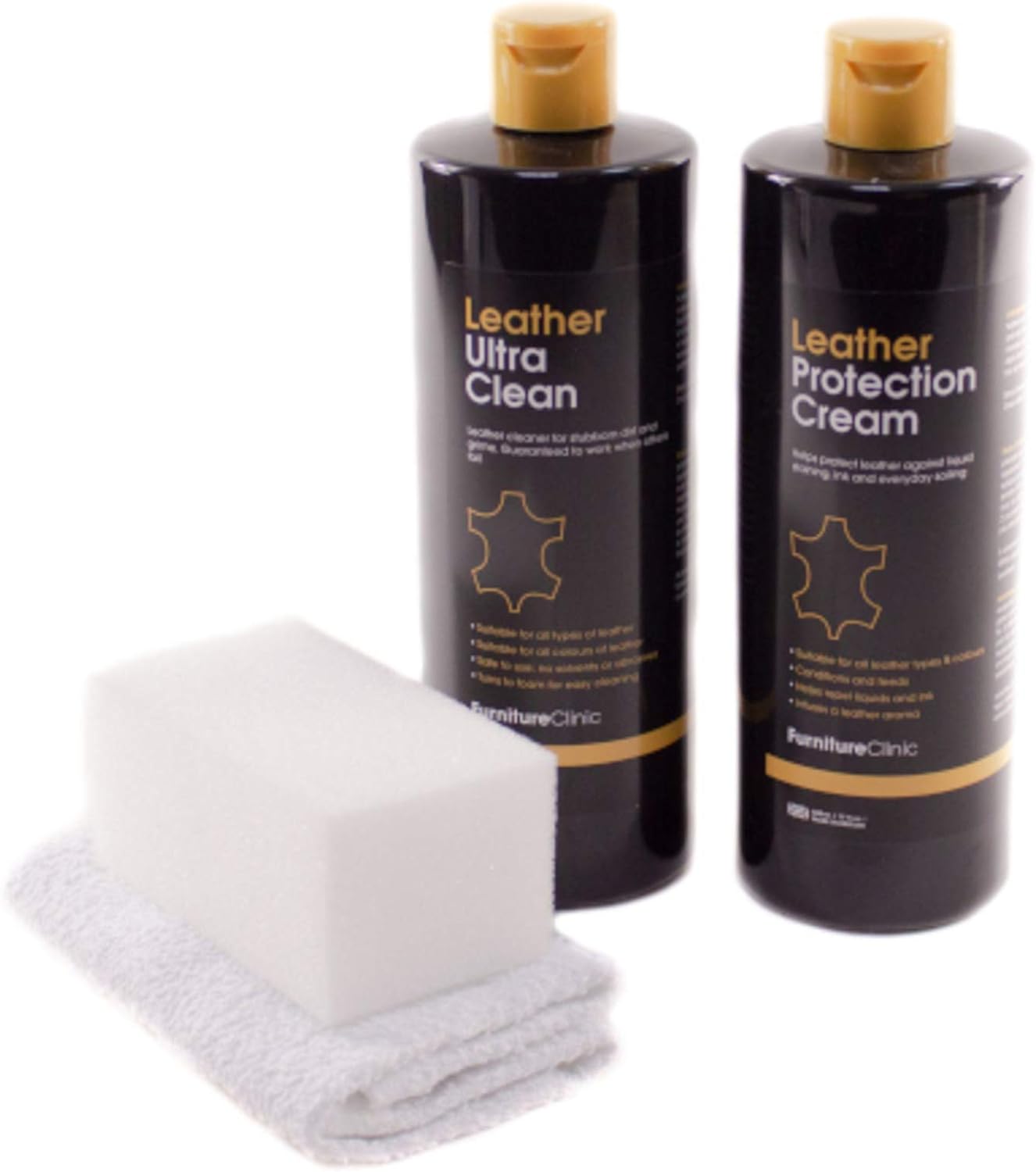 Complete Leather Care Kit | Leather Cleaner & Protection Cream for Sofas, Cars, Furniture | Premium Set is Infused with a Leather Aroma and Includes the 500ml Ultra Clean & 500ml Leather Conditioner, Cloth & Sponge