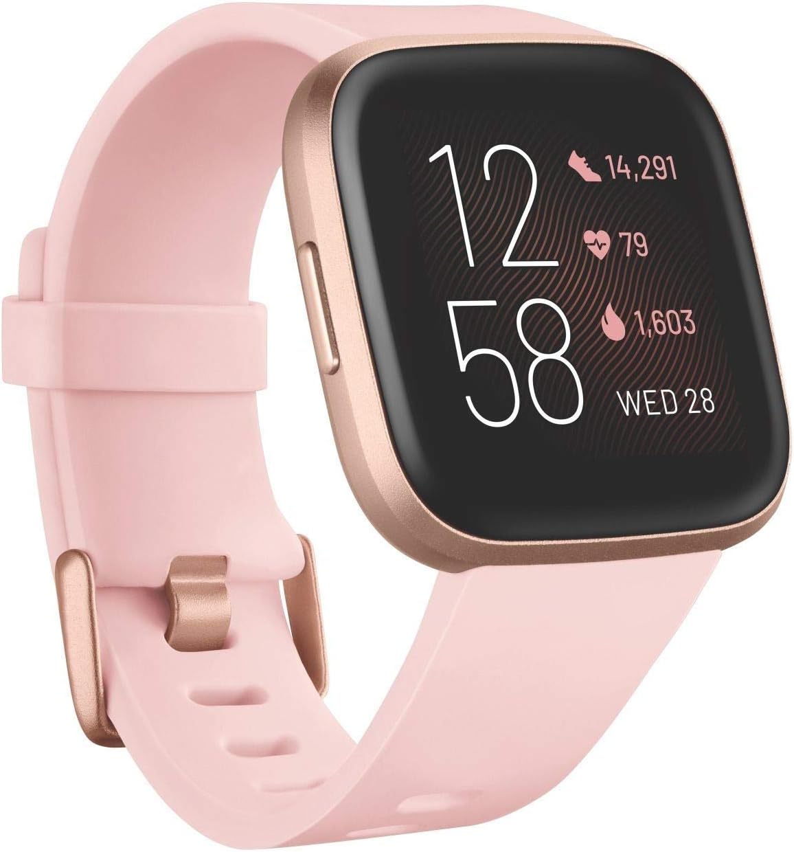 Fitbit Versa 2 Health & Fitness Smartwatch with Voice Control, Sleep Score & Music, Petal/Copper Rose, with Alexa built-in