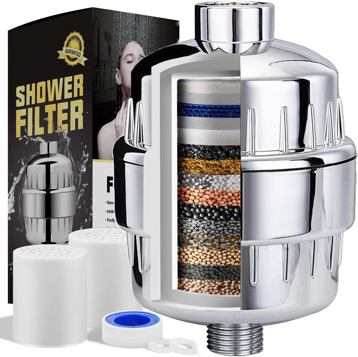 High Output Shower Filter - Reduces Dry Itchy Skin, Dandruff, Eczema, and Dramatically Improves The Condition of Your Skin, Hair and Nails