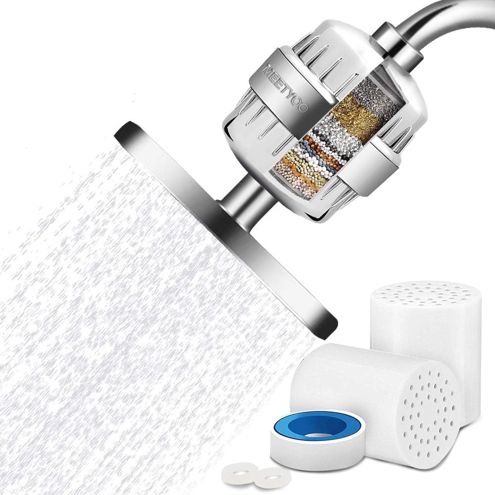 MEETYOO Shower Filter, 15-Stage Showerhead Filter for Hard Water Universal Shower Softener to Remove Chlorine for Fixed Handheld Bathing