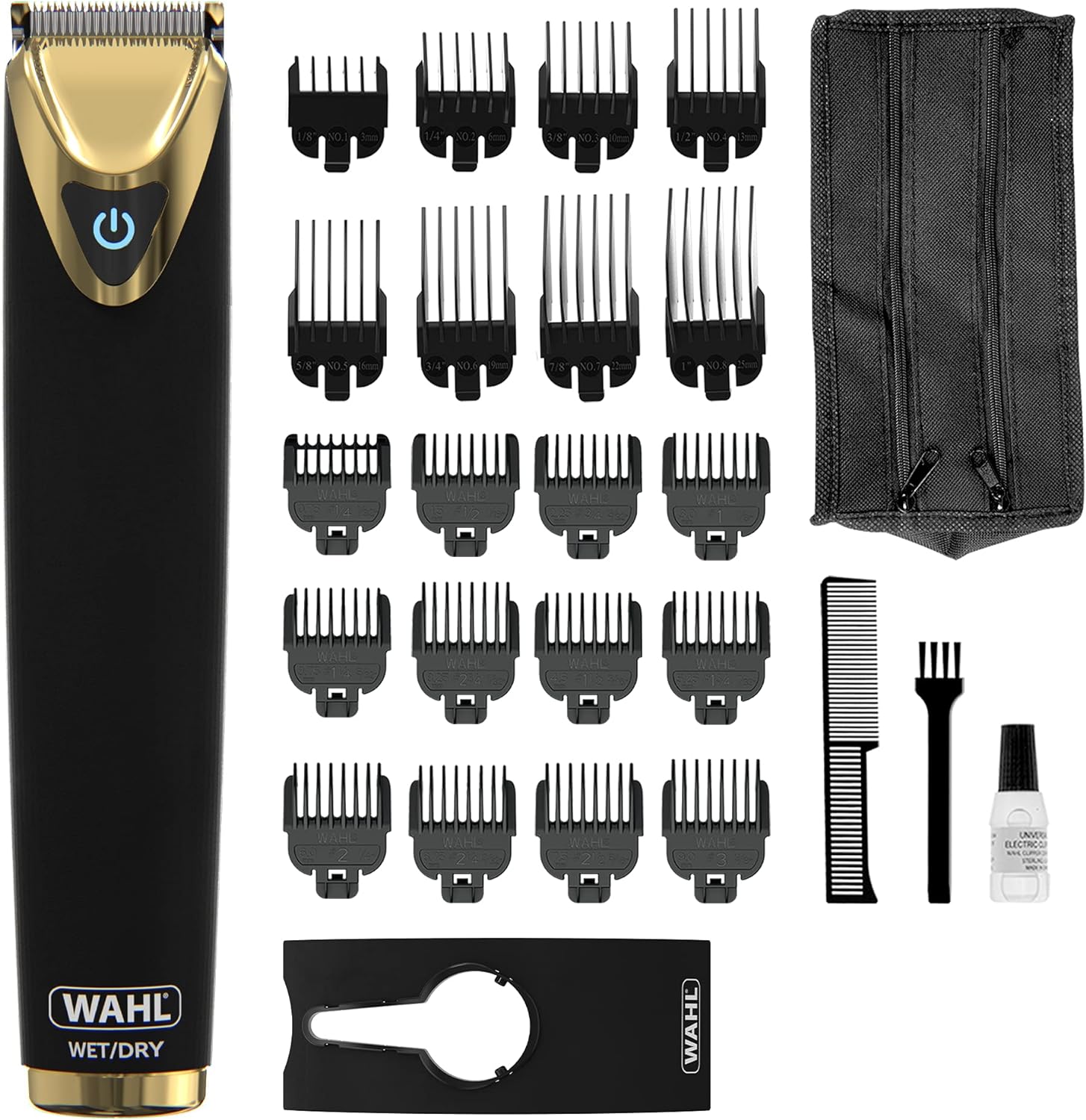 WAHL Waterproof Beard Trimmer Men, Real Stainless Steel, Advanced Lithium power Hair Trimmers for Men, Stubble Trimmer, Male Grooming Set, Washable Head, Black and Gold