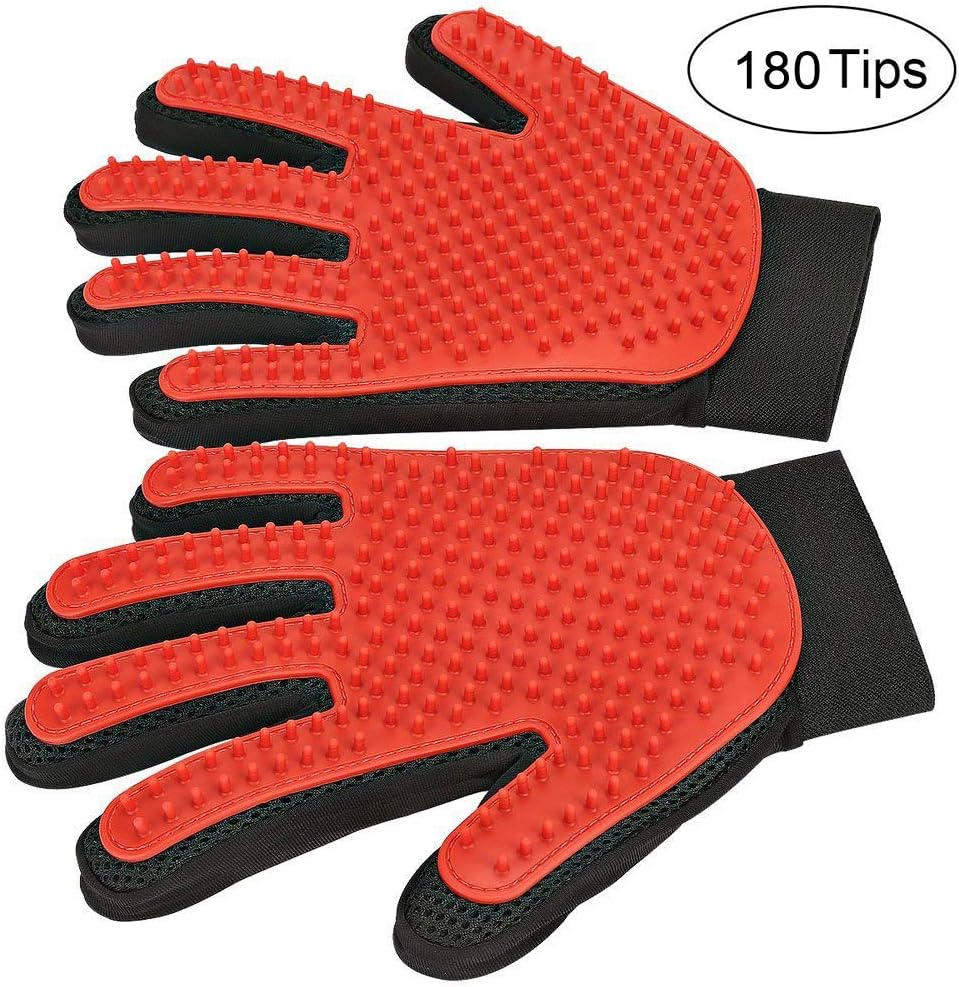 [ 2019 Upgrade ] BYETOO Pet Grooming Glove/Deshedding Brush with Enhanced Five Finger Design–Effective Cat and Dog Hair Remover Mitt–Excellent Pet Grooming Kit for Pet Hair Removal & Gentle Massage