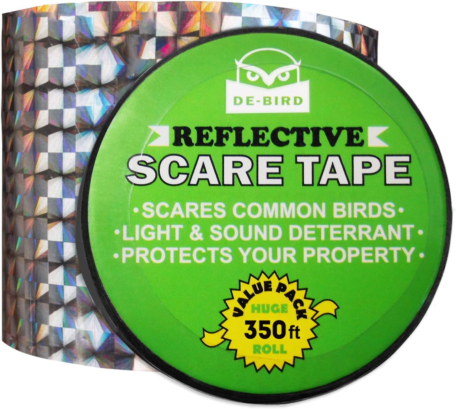 Bird Repellent Scare Tape - Keep Away Pigeons, Ducks, Crows and More - Deterrent Works with Netting And Spikes (125)