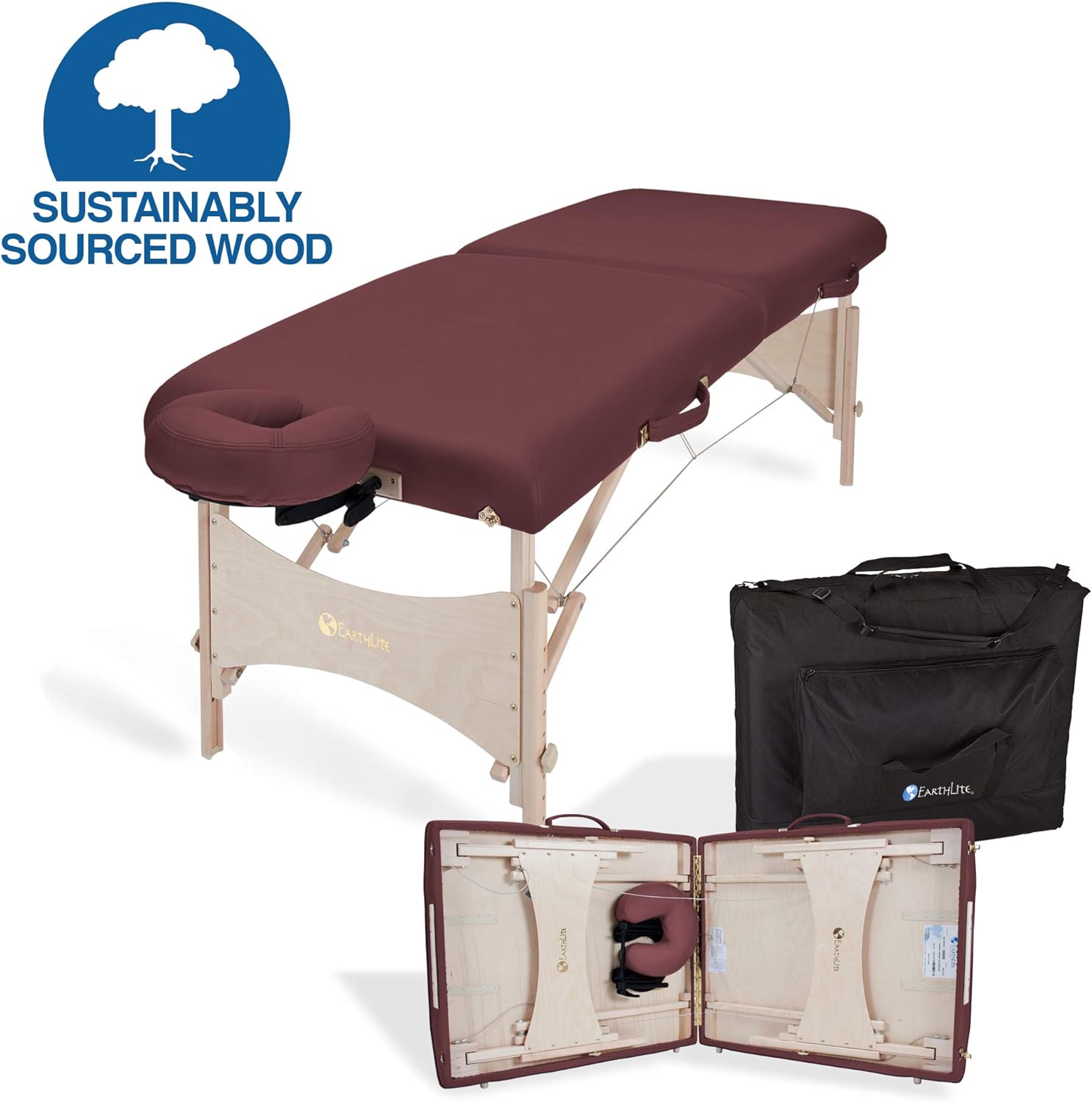 EARTHLITE Portable Massage Table HARMONY DX – Foldable Physiotherapy/Treatment/Stretching Table, Eco-Friendly Design, Hard Maple, Superior Comfort incl. Face Cradle & Carry Case (30" x 73")