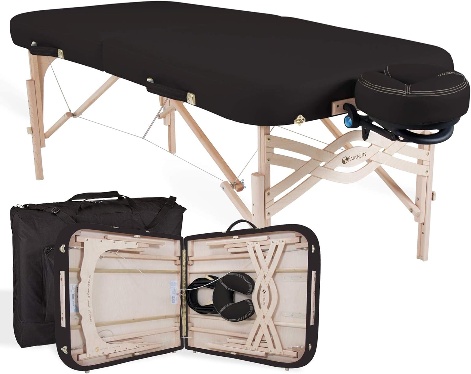 EARTHLITE Premium Portable Massage Table Package SPIRIT - Spa-Level Comfort, Deluxe Cushioning incl. Flex-Rest Face Cradle & Strata Face Pillow, Carry Case (30/32” x 73”) - Made in USA