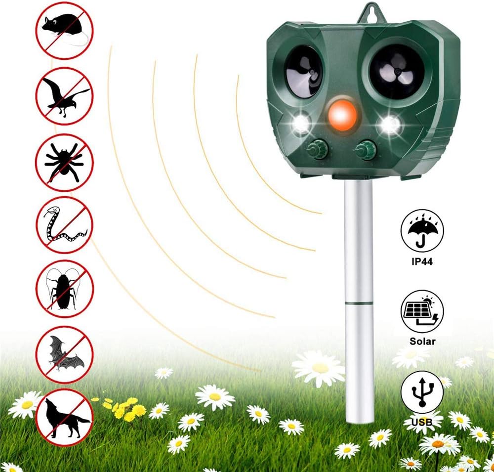 Vannico Power Ultrasonic Animal Repeller, Outdoor Waterproof Cat Fox Dog Scarer Deterrent with 2 Speakers for Garden Yard Field Farm
