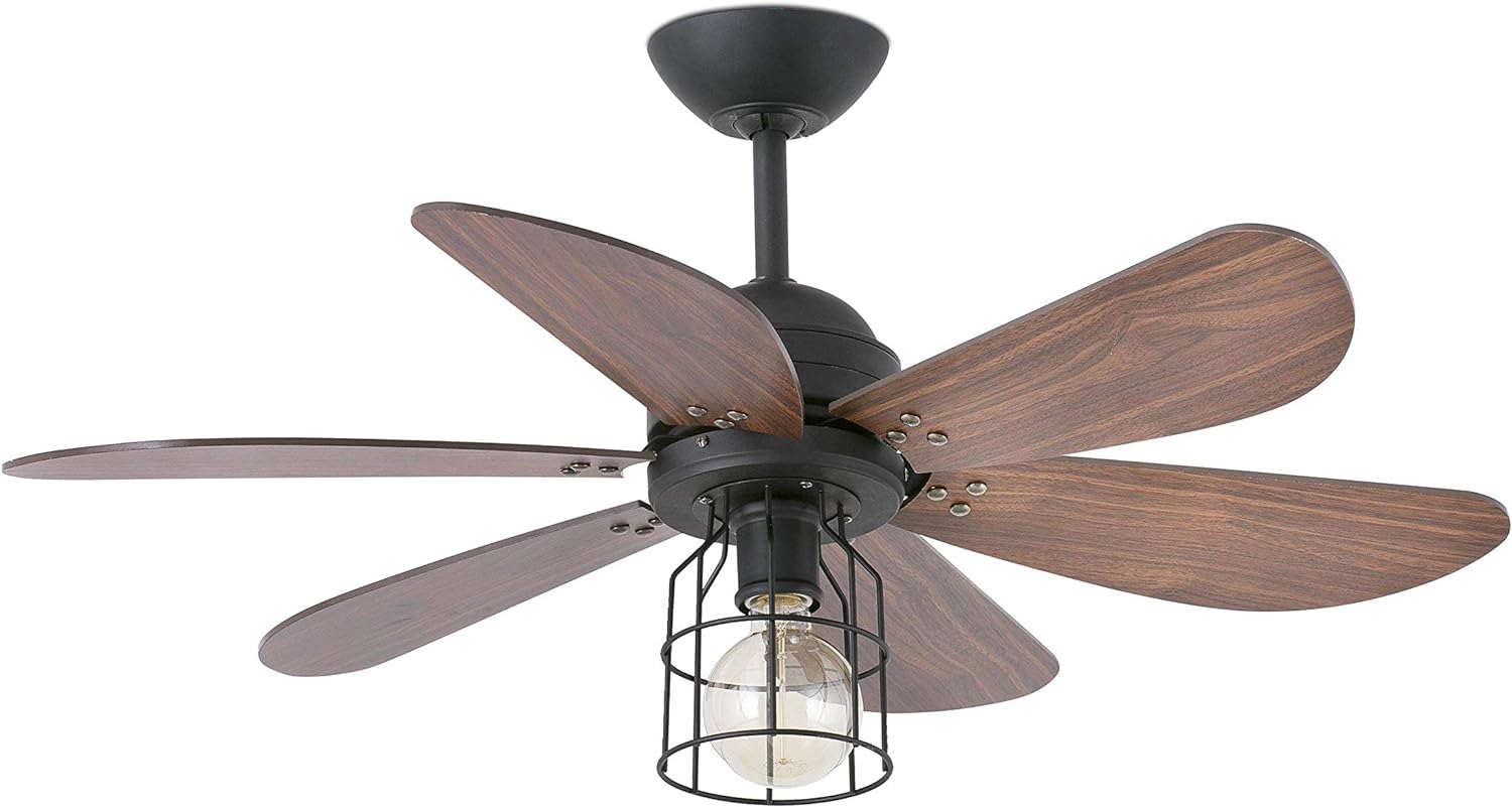 AireRyder Ceiling Fan Cyrus Chrome with Light and Pull Cords 42 inch 107 cm with Black and Silver Blades