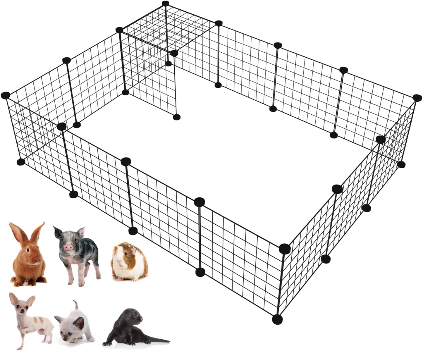 LANGXUN Metal Wire Storage Cubes Organizer, DIY Small Animal Cage for Rabbit, Guinea Pigs, Puppy | Pet Products Portable Metal Wire Yard Fence (Black, 16 Panels)