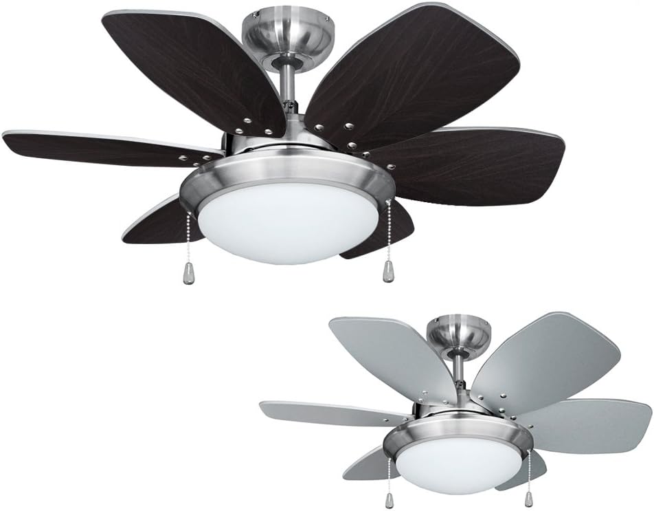 MiniSun Chrome 30" Modern Ceiling Fan with Light & Reversible Blades