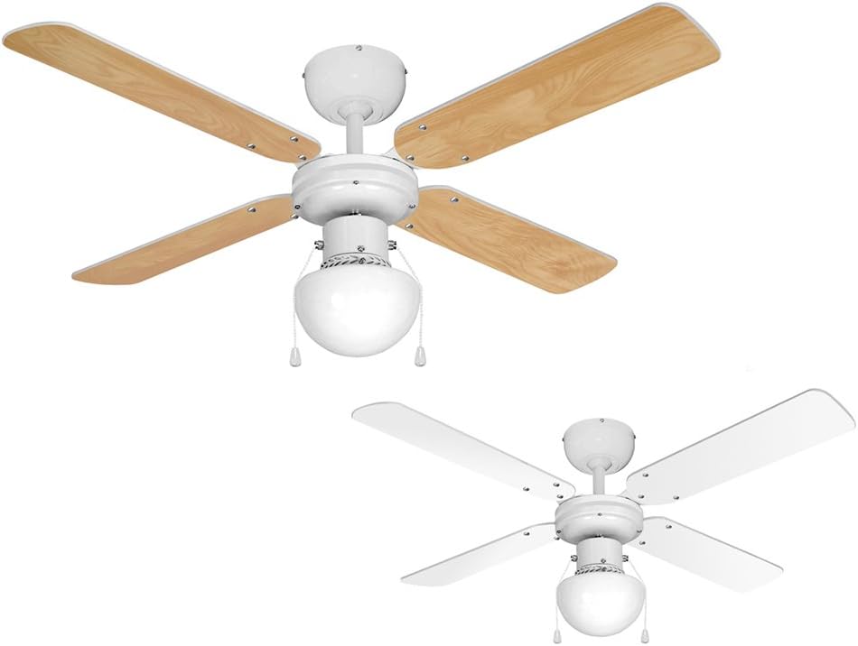 MiniSun White 42" Modern Ceiling Fan with Light & Beech/White Reversible Blades