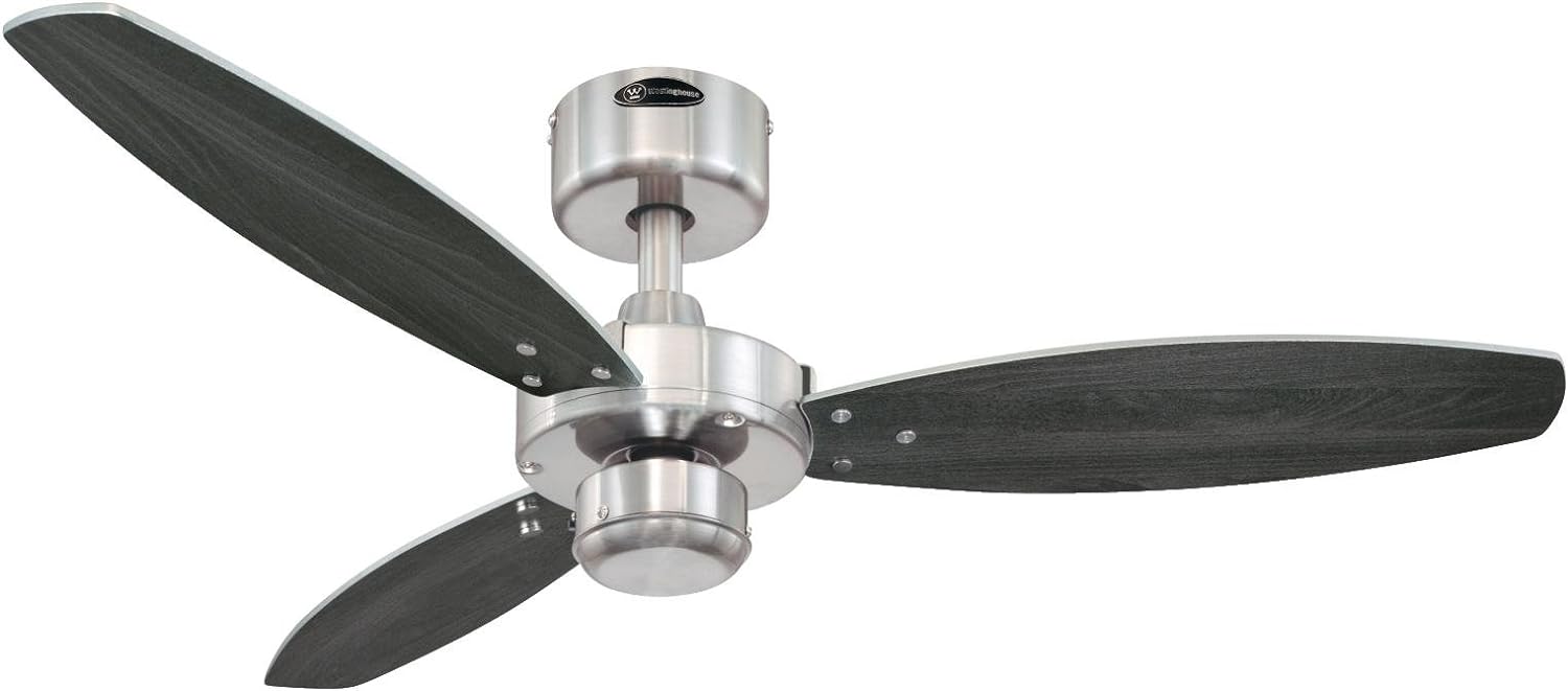 Westinghouse 72289 Jet I 105 cm Three Indoor Ceiling Fan, Brushed Nickel Finish with Reversible wengue/Silver Blades