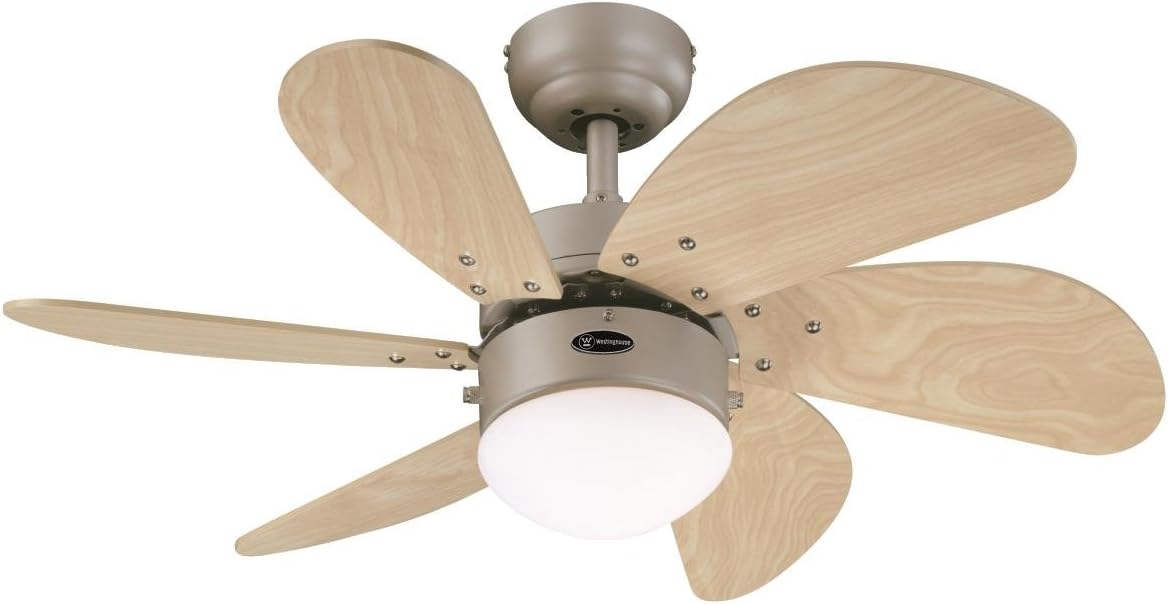 Westinghouse Lighting 78158 Turbo Swirl One 76 cm Six Indoor Ceiling Fan, Opal Frosted Glass, wood, Titanium Finish with Light Maple Blades