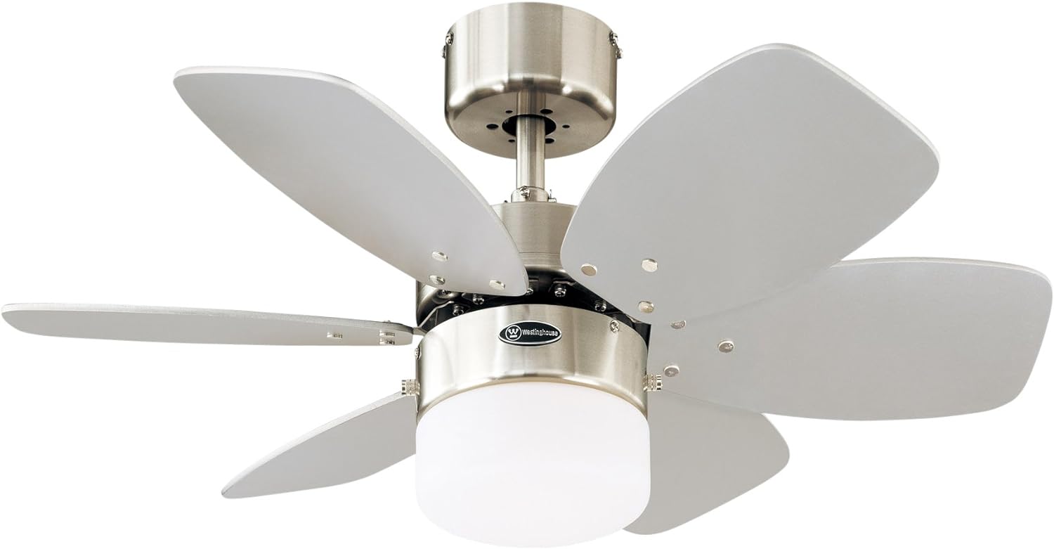 Westinghouse Lighting 78788 Flora Royale One-Light 76 cm Six Indoor Ceiling Fan, Opal Frosted Glass, Satin Chrome Finish with Reversible Silver/White Blades