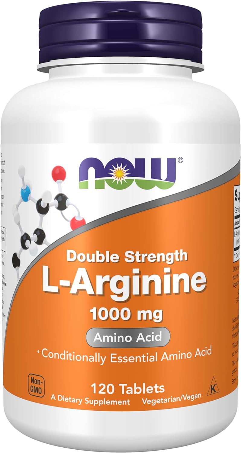 1. Now Foods, Double Strength L-Arginine, 1.000mg, 120 Vegan Tablets, Amino Acid, Lab-Tested, Gluten Free, Soy Free, GMO Free