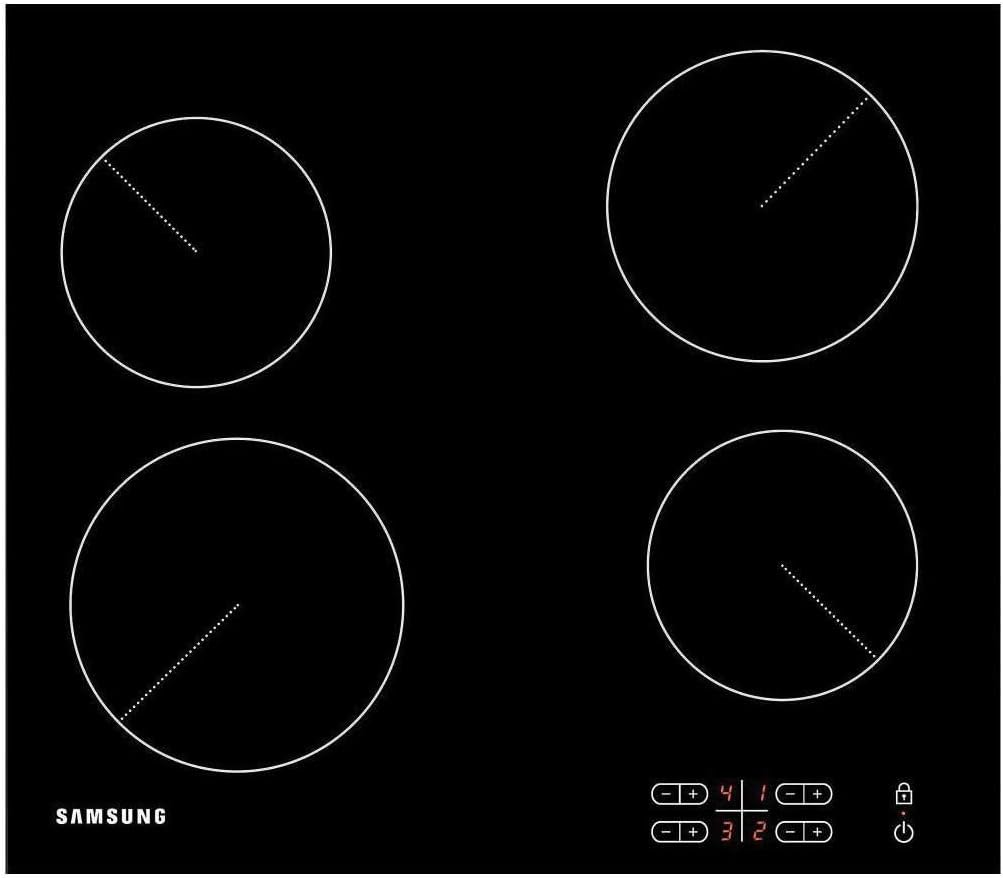 2. Samsung Ceramic Hob with 4 Cooking Zones, With Touch Control, Colour: Black, Material: Glass, C61R2AEE
