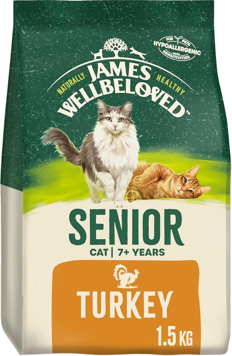 James Wellbeloved Senior Turkey 1.5 kg Bag, Hypoallergenic Dry Cat Food